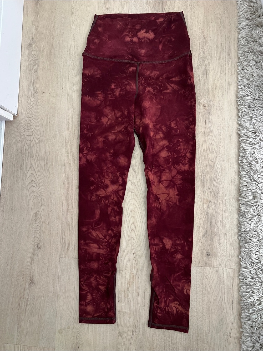 Purusha People High-Waist Tie-Dye Leggings in Burgundy